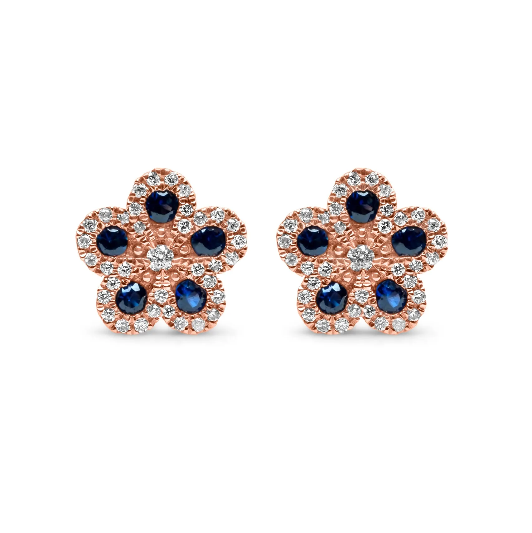 14k Rose Gold Diamond Sapphire Flower Earrings