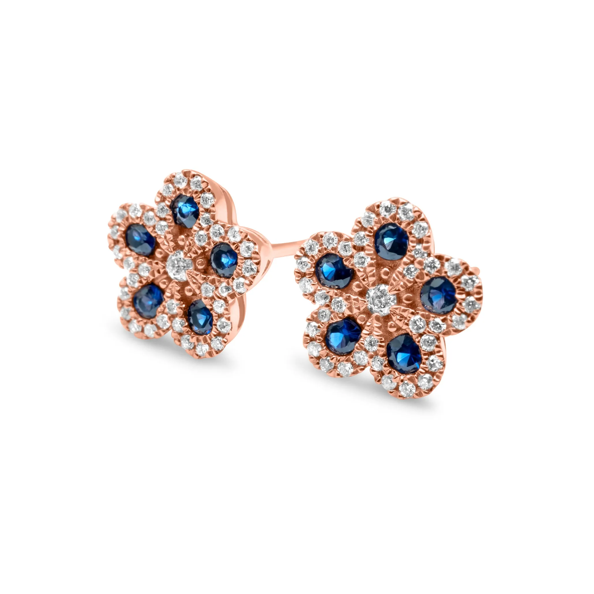 14k Rose Gold Diamond Sapphire Flower Earrings