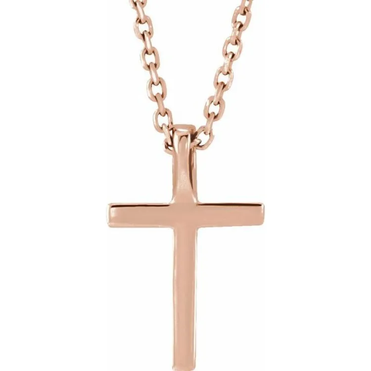 14K Rose Natural Emerald Petite Cross 16" Necklace