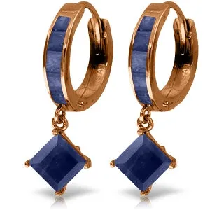 14K Solid Rose Gold Hoop Dangling Sapphire Earrings Certified