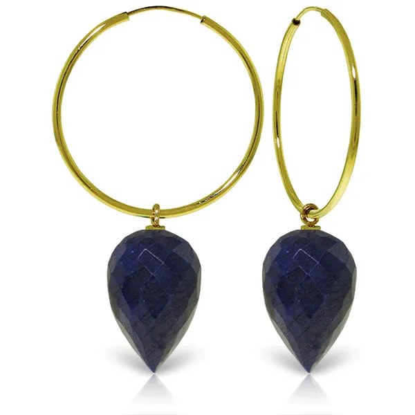 14K Solid Yellow Gold Hoop Earrings w/ Pointy Briolette Drop Dyed Sapphires