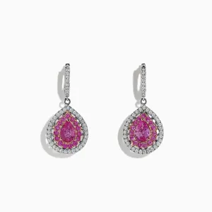 14K Two Tone Gold Pink Sapphire and Diamond Drop Earrings, 2.73 TCW