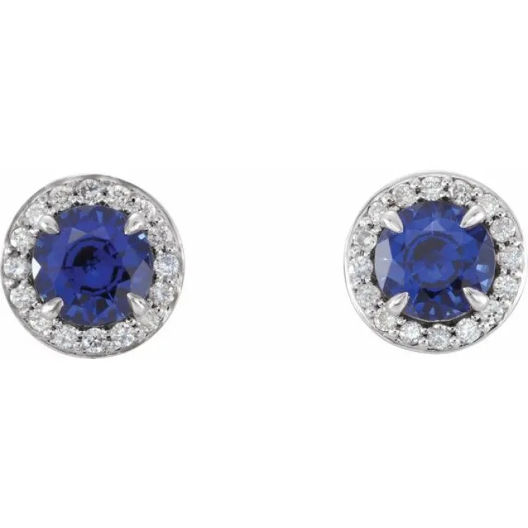 14K White 4.5 mm Natural Blue Sapphire & 1/6 CTW Natural Diamond Earrings