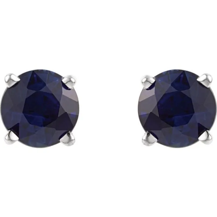 14K White 5 mm Lab-Grown Blue Sapphire Stud Earrings