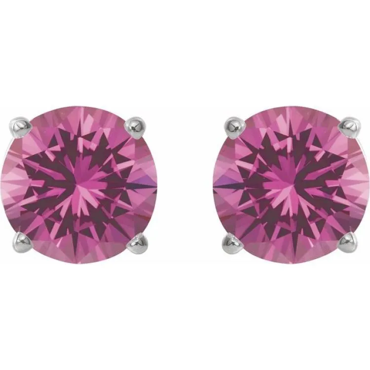 14K White 8 mm Lab-Grown Pink Sapphire Stud Earrings