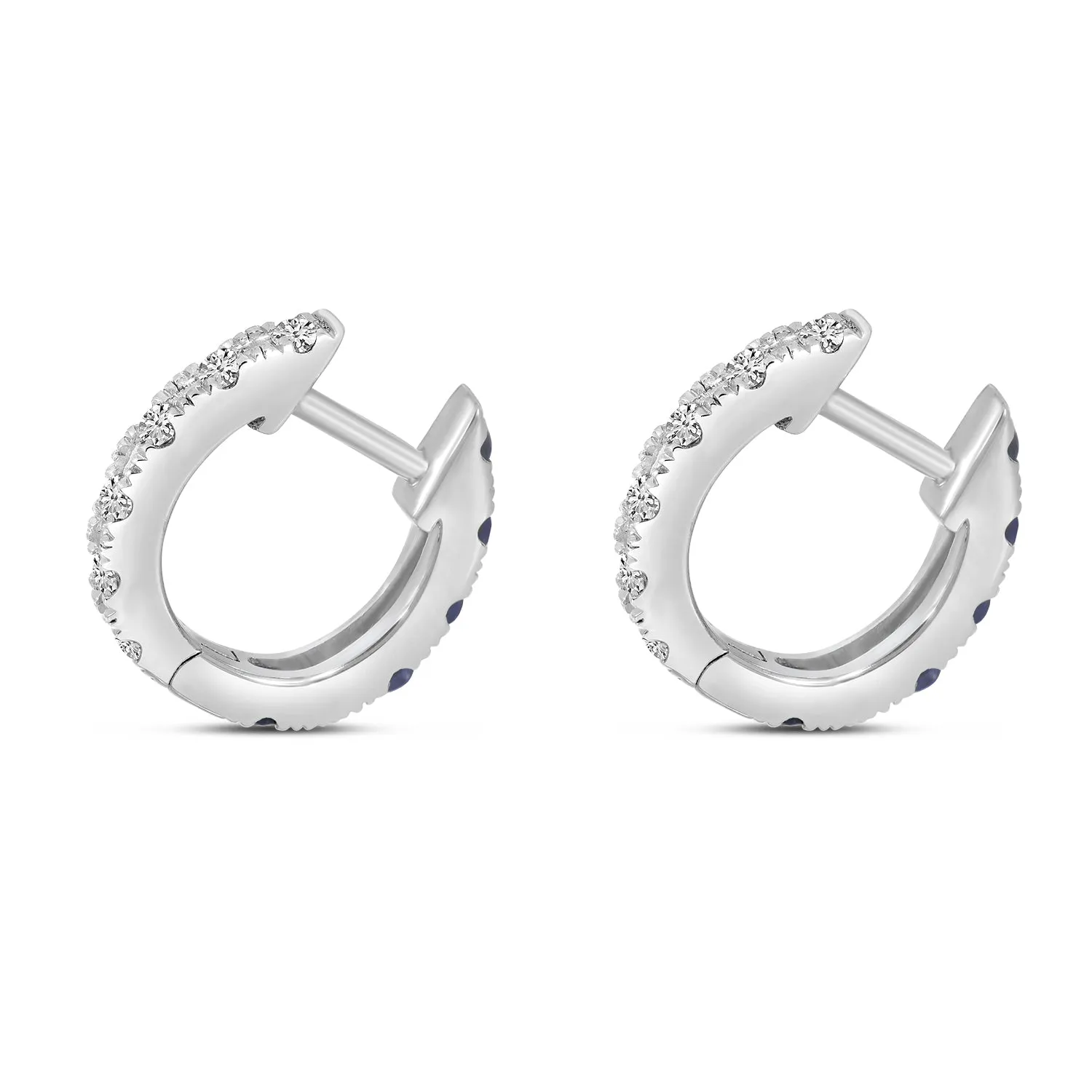 14K White Gold 0.12cttw. Diamond & 0.12cttw. Sapphire Reversible Huggie Hoop Earrings