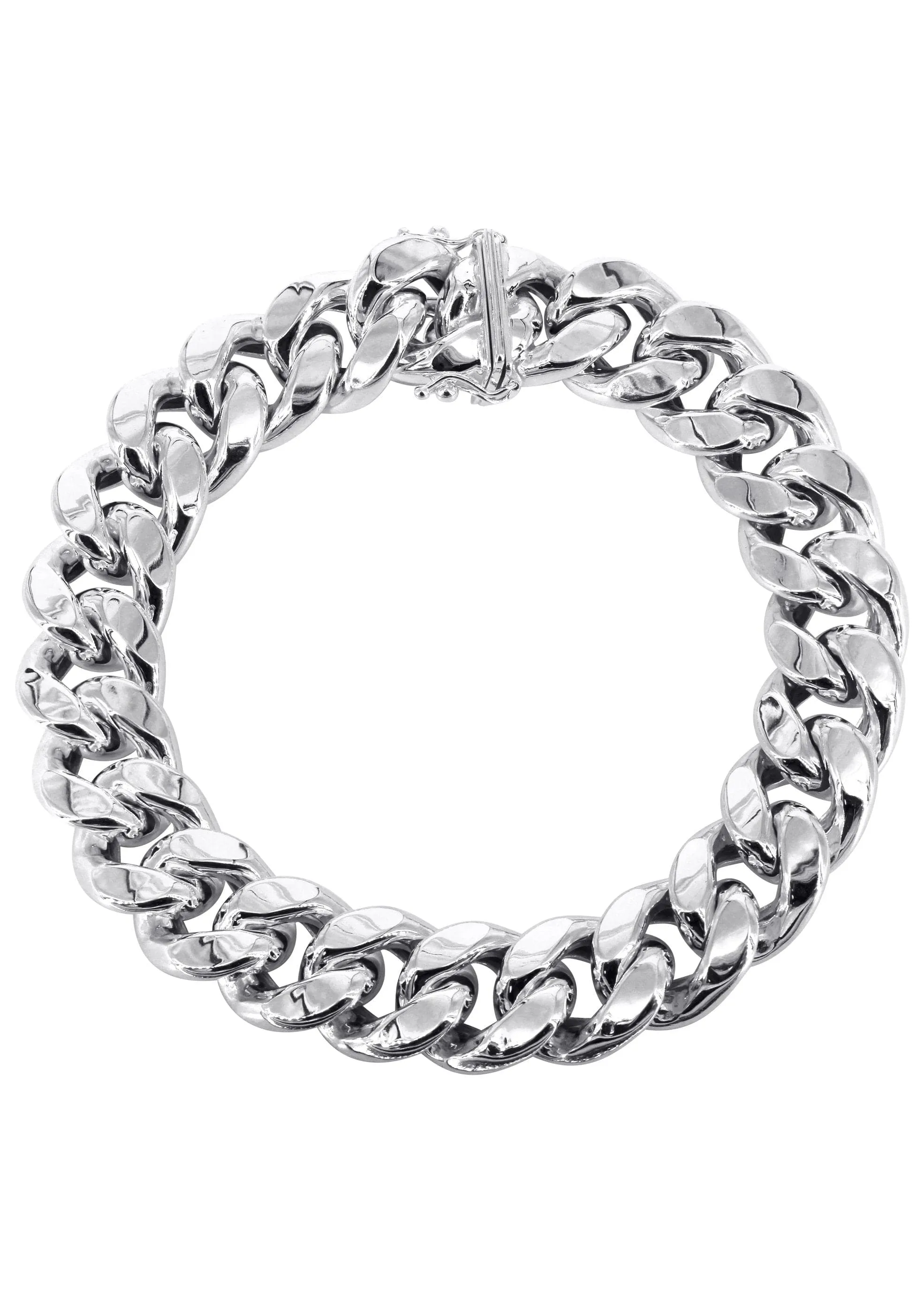 14K White Gold Bracelet Semi Solid  Miami Cuban Link