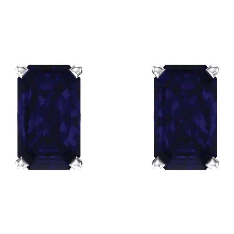 14K White Lab-Grown Blue Sapphire Earrings