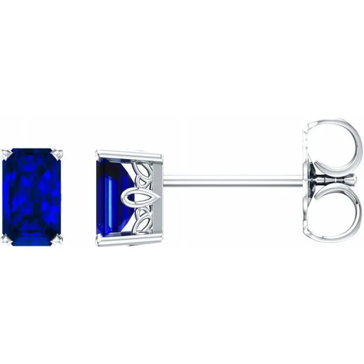 14K White Lab-Grown Blue Sapphire Earrings