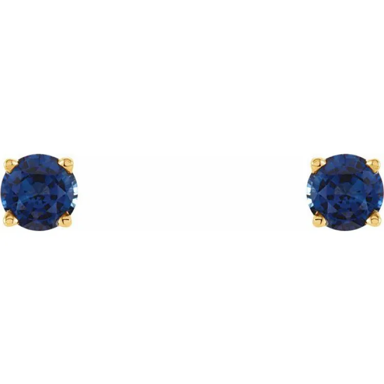 14K Yellow 4 mm Lab-Grown Blue Sapphire Stud Earrings