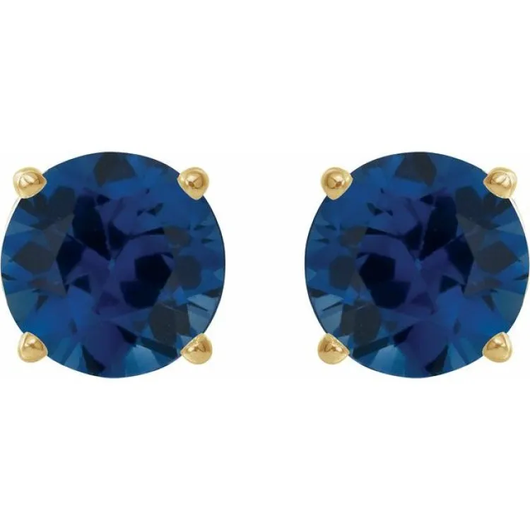 14K Yellow 8 mm Lab-Grown Blue Sapphire Stud Earrings