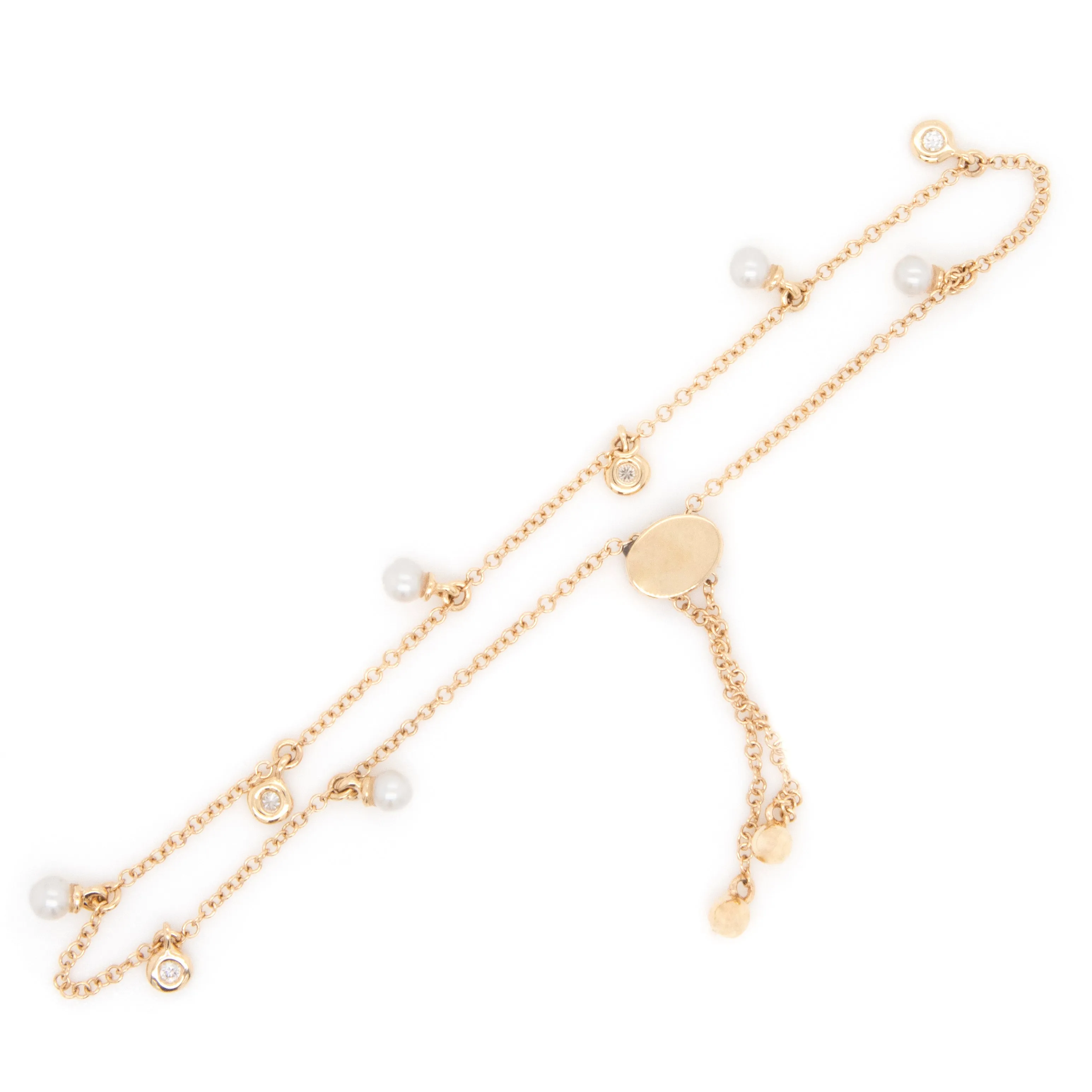 14k Yellow Gold Diamond & Pearl Bracelet