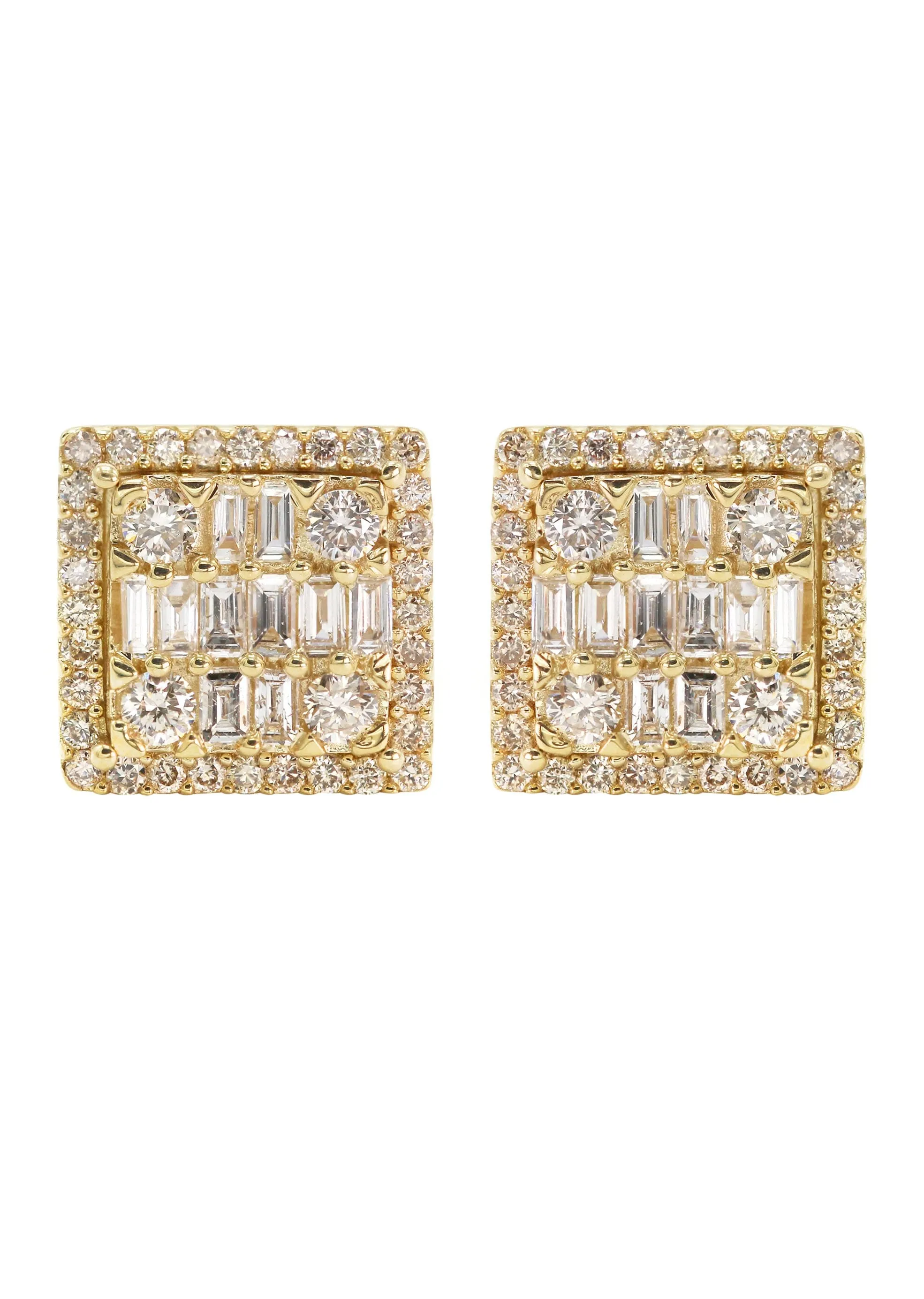 14K Yellow Gold Diamond Baguette Earrings For Men | 1.05 Carats | 4.23 Grams