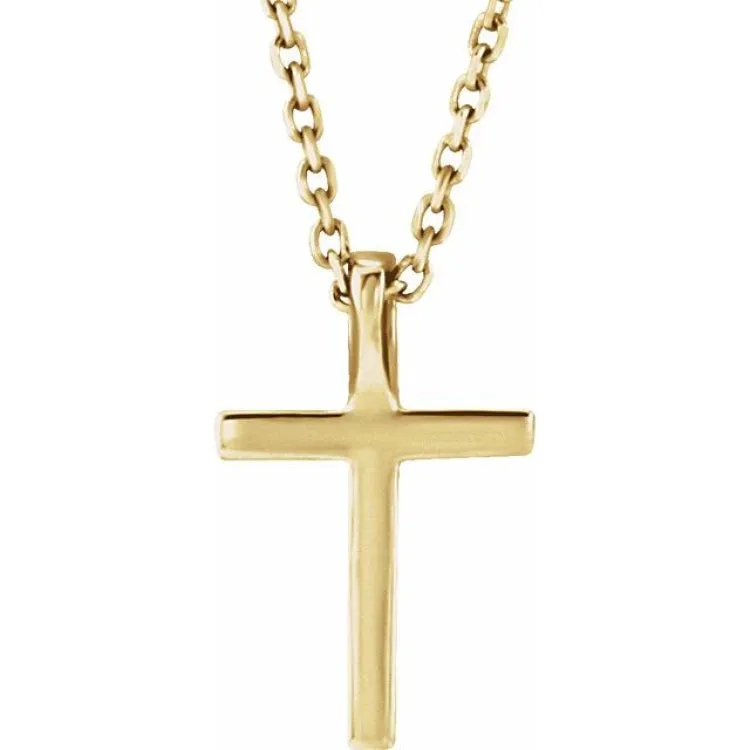 14K Yellow Natural Emerald Petite Cross 16" Necklace