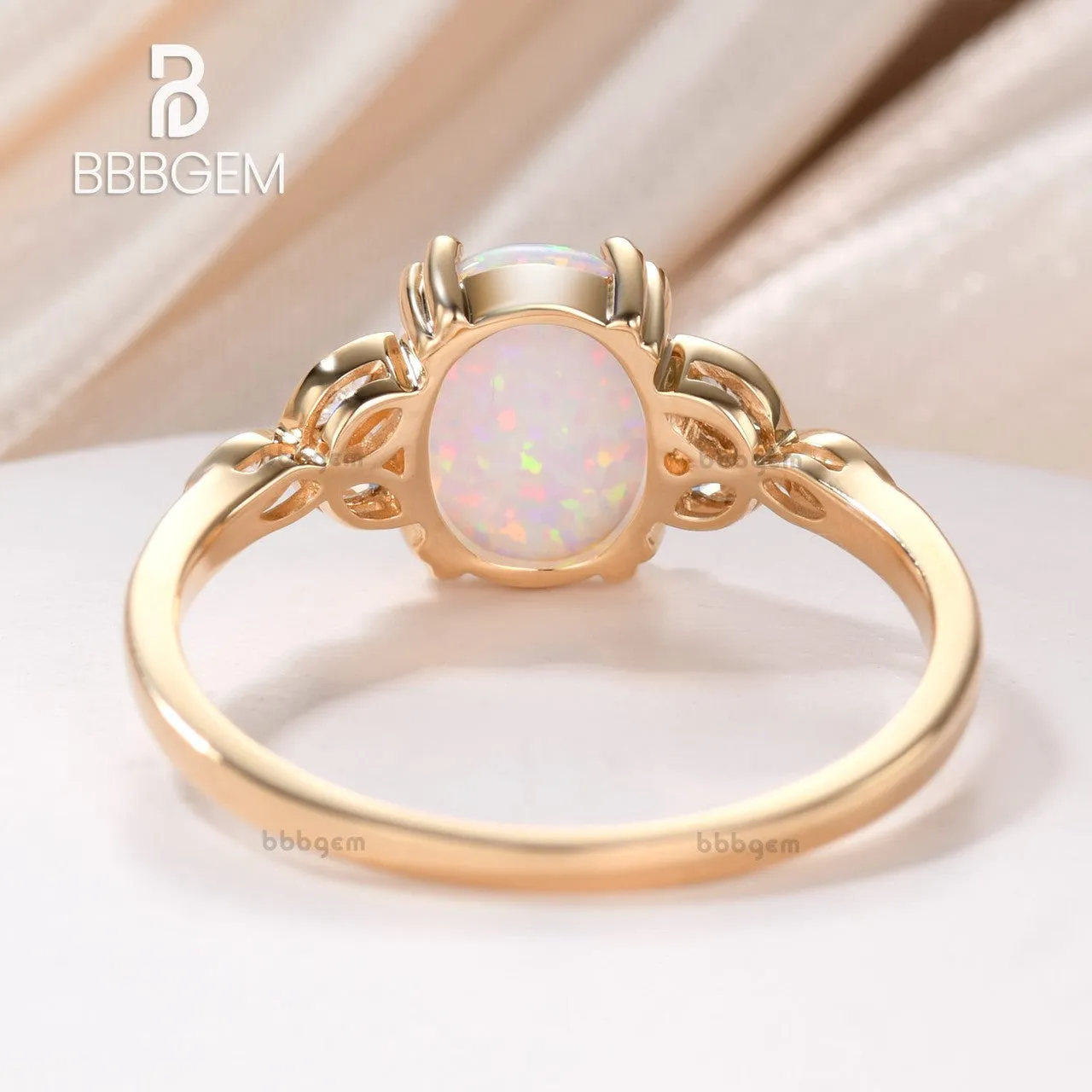 14K/18K Gold Vintage Oval White Opal Moissanite Rose Gold Engagement Ring  10x8mm 3.5 Carat