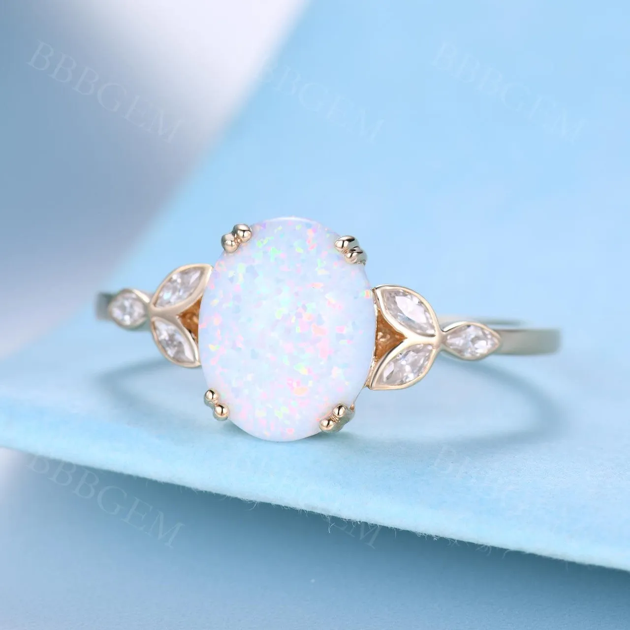 14K/18K Gold Vintage Oval White Opal Moissanite Rose Gold Engagement Ring  10x8mm 3.5 Carat