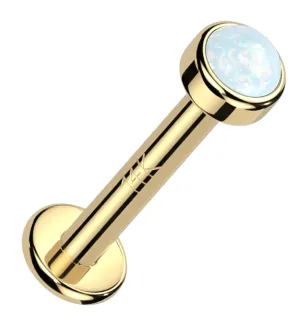 14kt Gold Bezel White Opalite Internally Threaded Labret