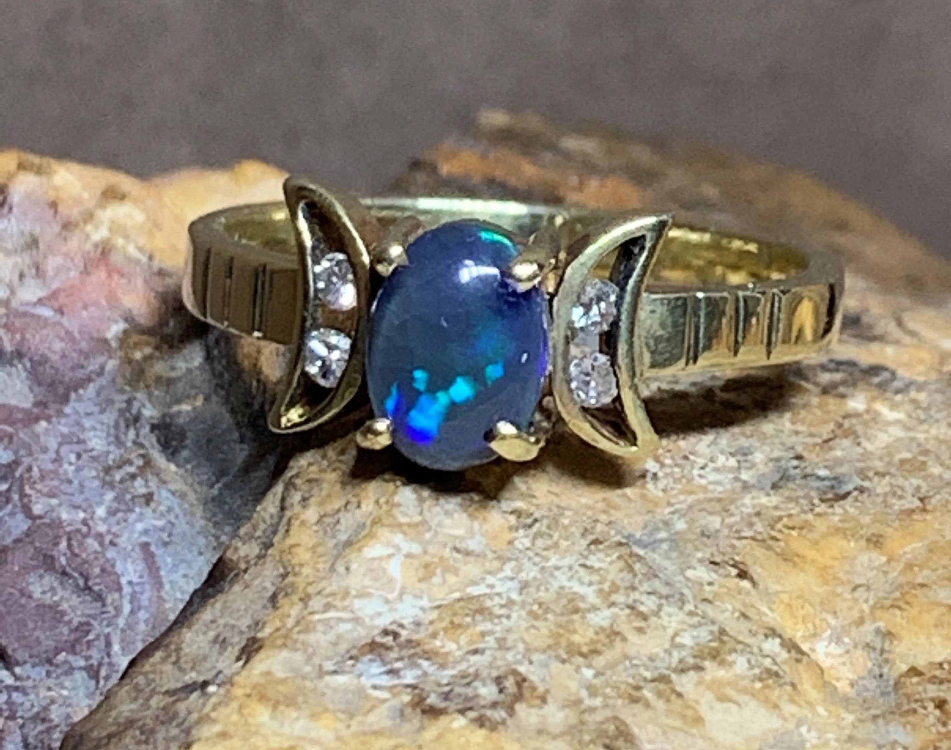 14kt Yellow Gold Black Opal and Diamond ring