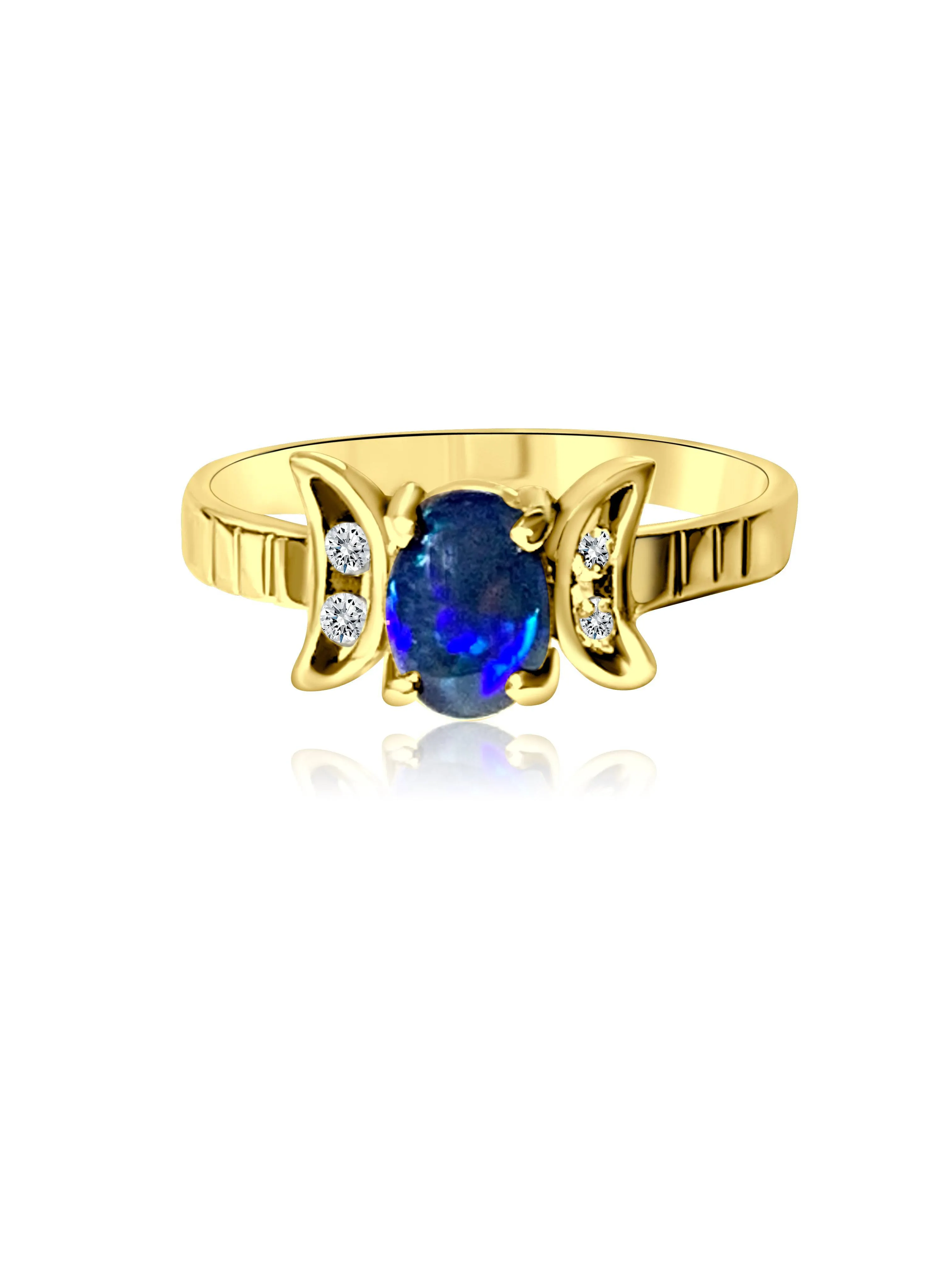 14kt Yellow Gold Black Opal and Diamond ring