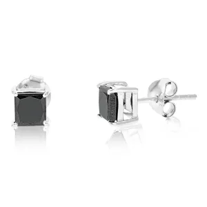 1.50 cttw Princess Cut Black Diamond Stud Earrings .925 Sterling Silver Square