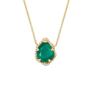 18k Baby Queen Water Drop Colombian Emerald Necklace with Full Pavé Diamond Halo