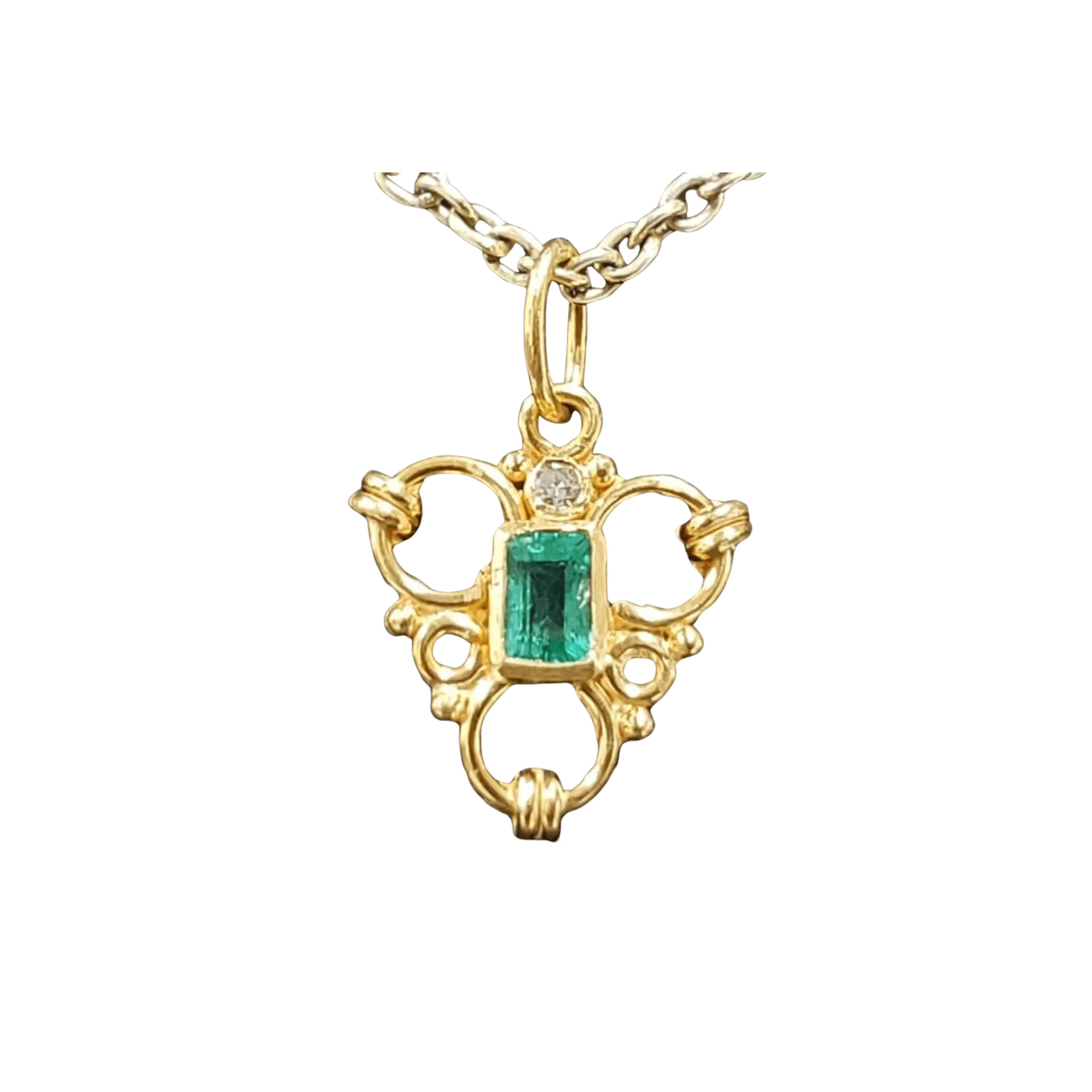 18k Gold Zambian Emerald & Diamond Pendant