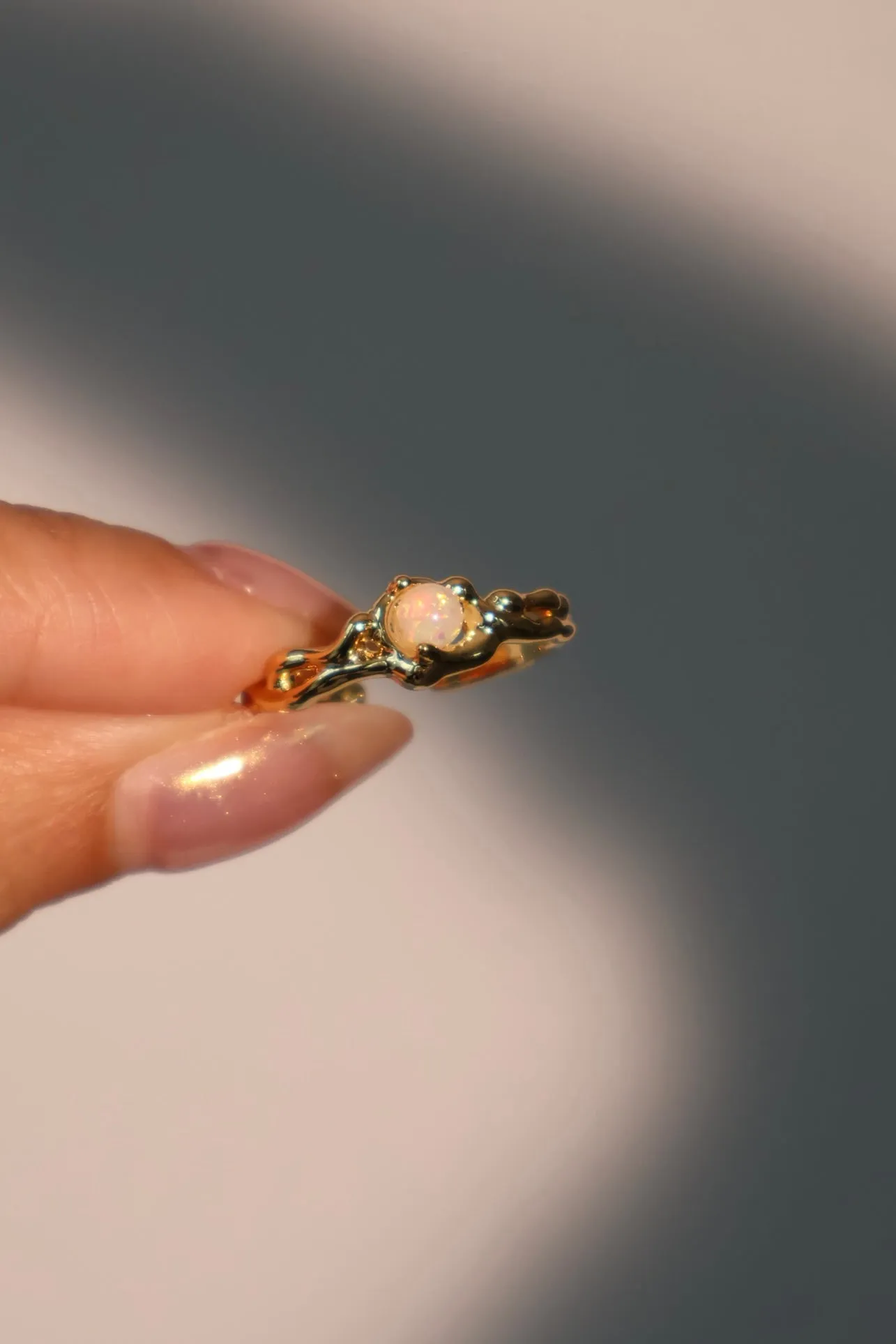 18K Real Gold Plated White Opal Ring