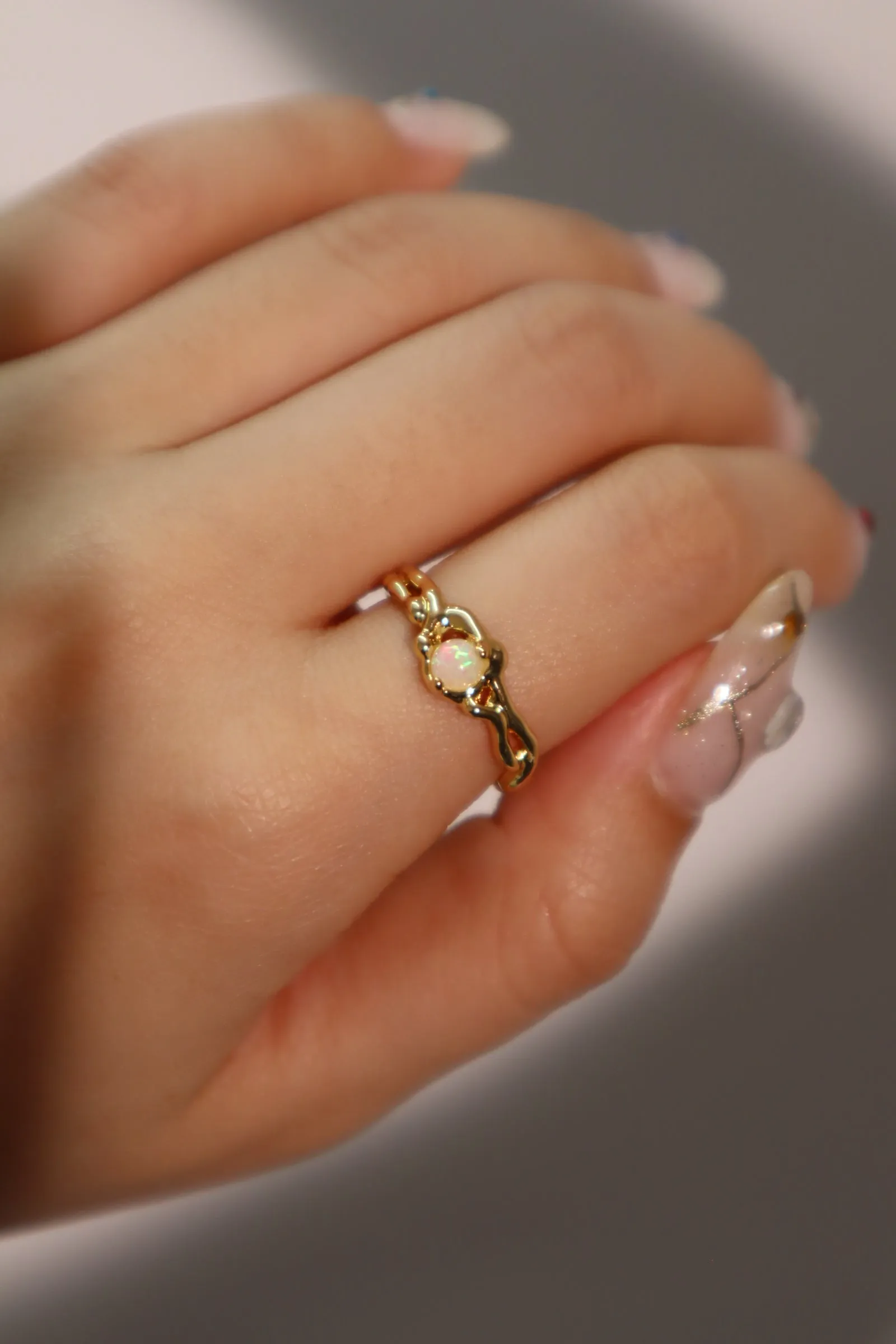 18K Real Gold Plated White Opal Ring