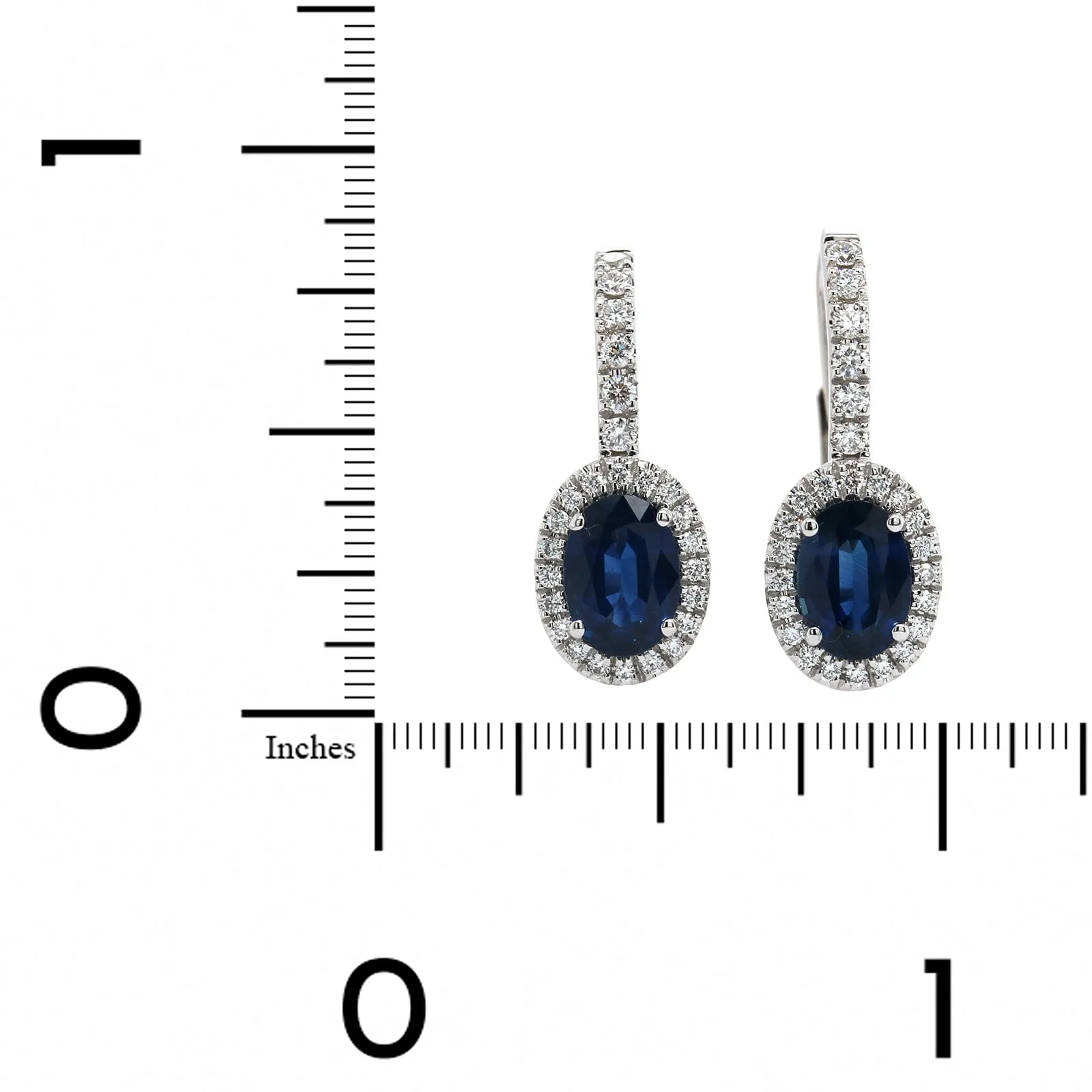 18K White Gold Diamond and Sapphire Halo Dangle Earrings