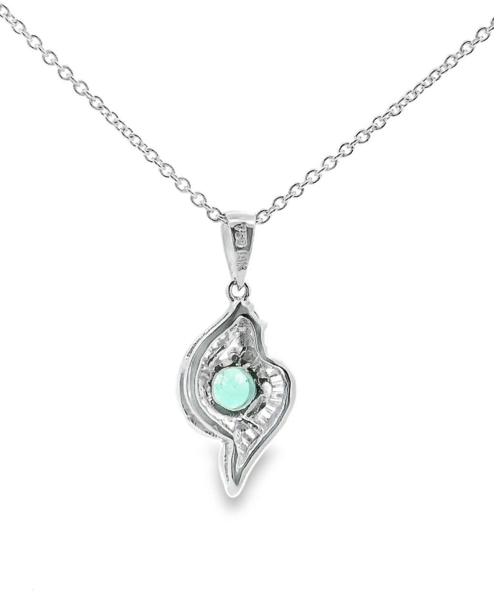 18K White Gold Pendant With Diamonds & Emerald Center