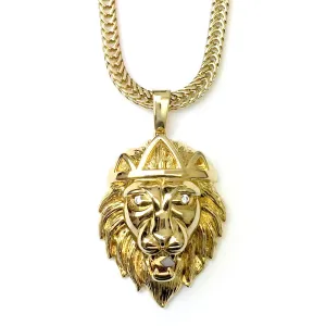 18kt Gold Plated Sterling Silver King Lion Pendant with Franco Chain