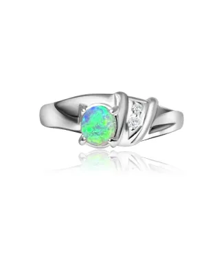 18kt White Gold Black Crystal Opal and Diamond ring