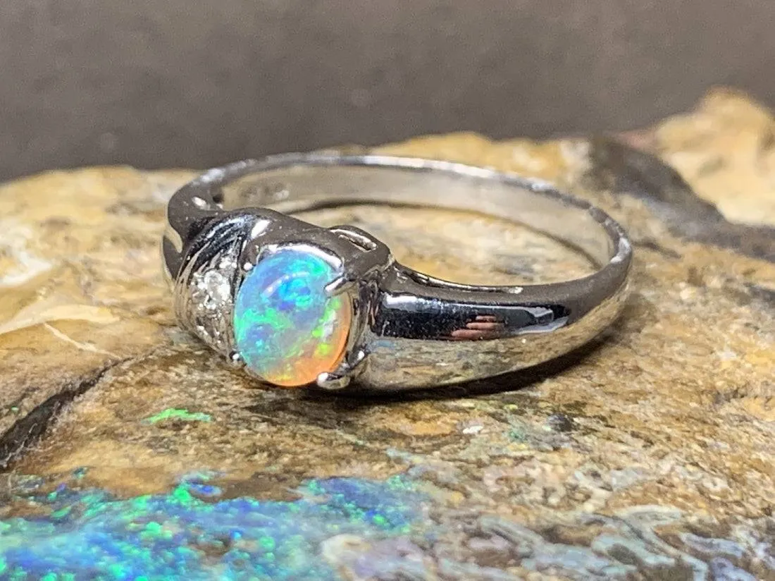 18kt White Gold Black Crystal Opal and Diamond ring