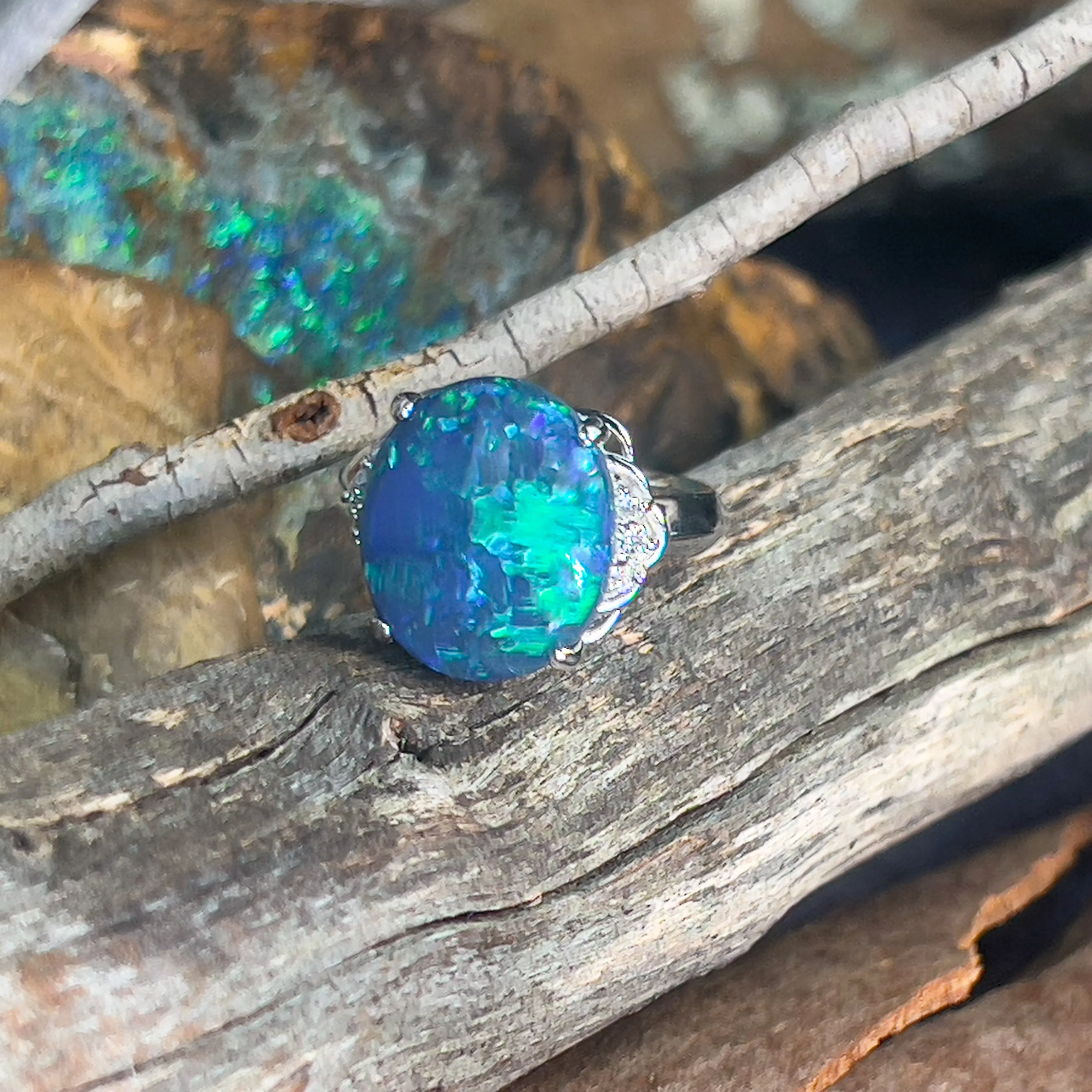 18kt White Gold Black Opal 7.42ct and diamond ring