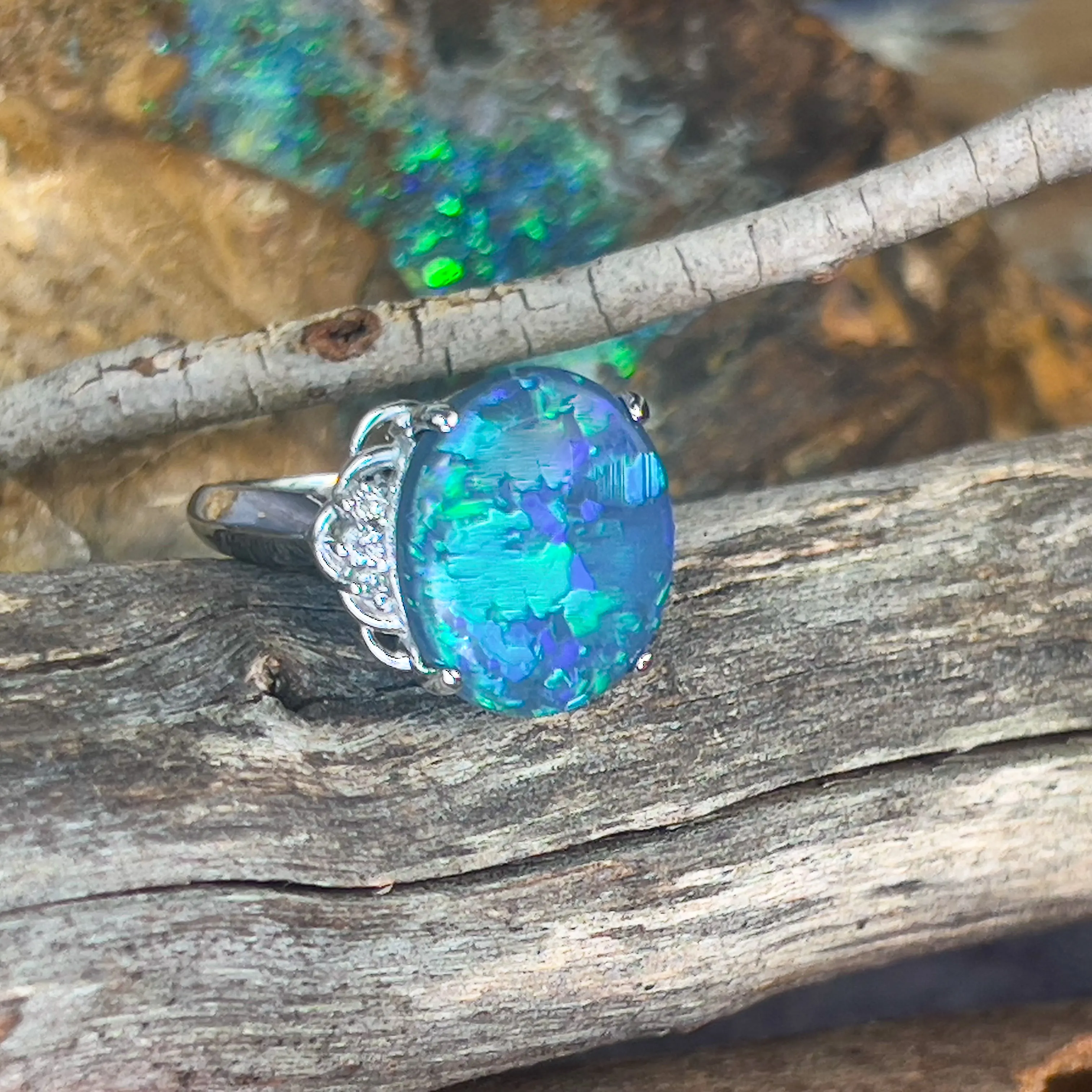 18kt White Gold Black Opal 7.42ct and diamond ring