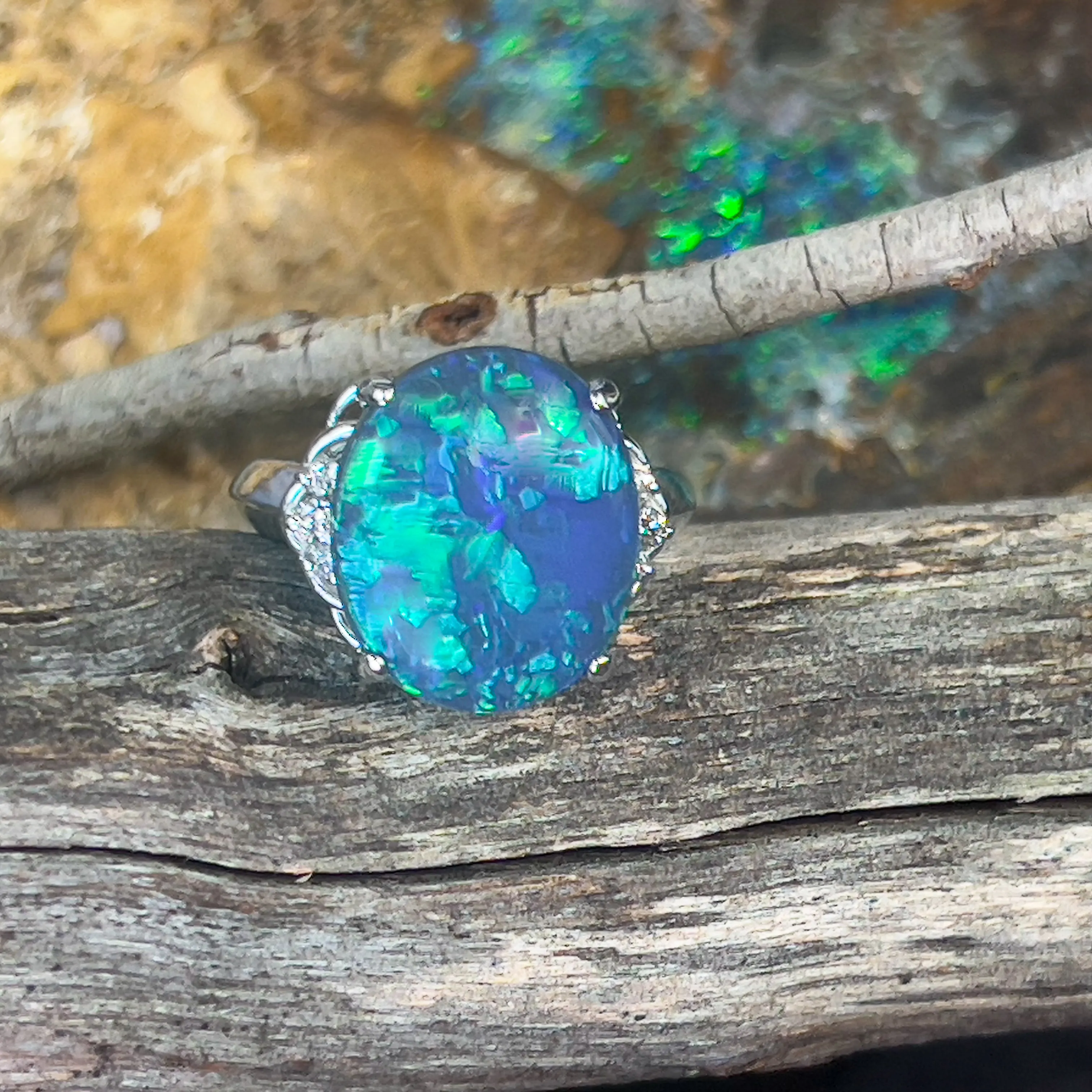 18kt White Gold Black Opal 7.42ct and diamond ring