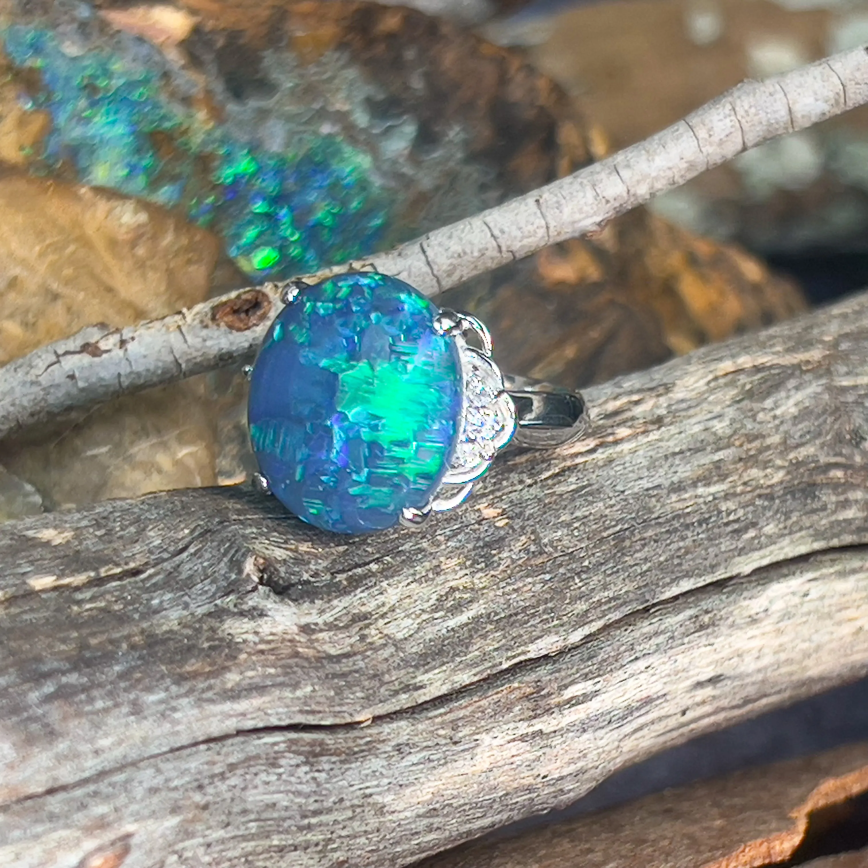 18kt White Gold Black Opal 7.42ct and diamond ring