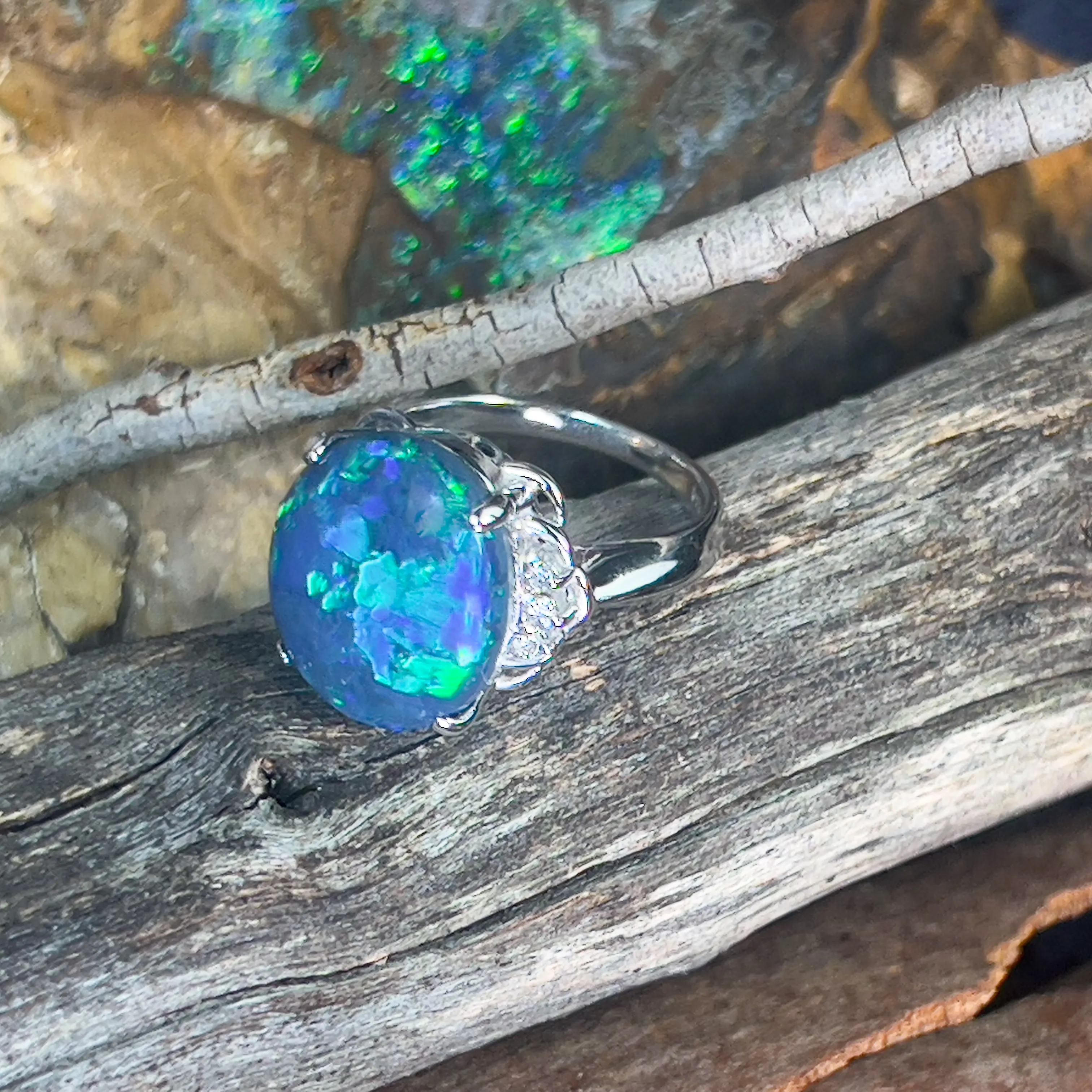 18kt White Gold Black Opal 7.42ct and diamond ring