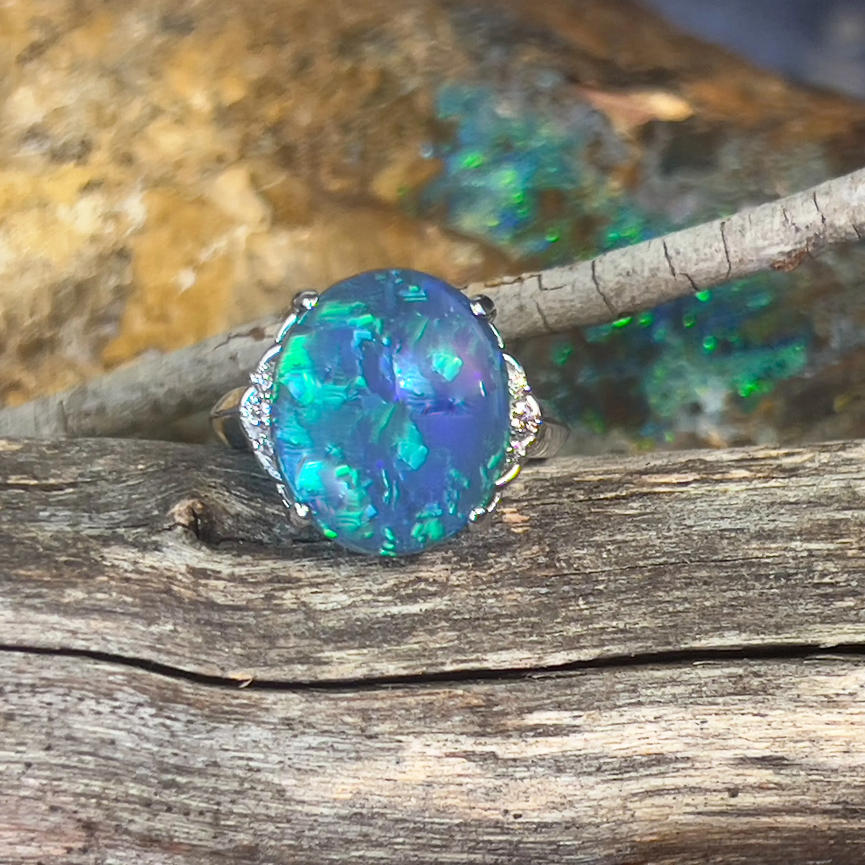 18kt White Gold Black Opal 7.42ct and diamond ring