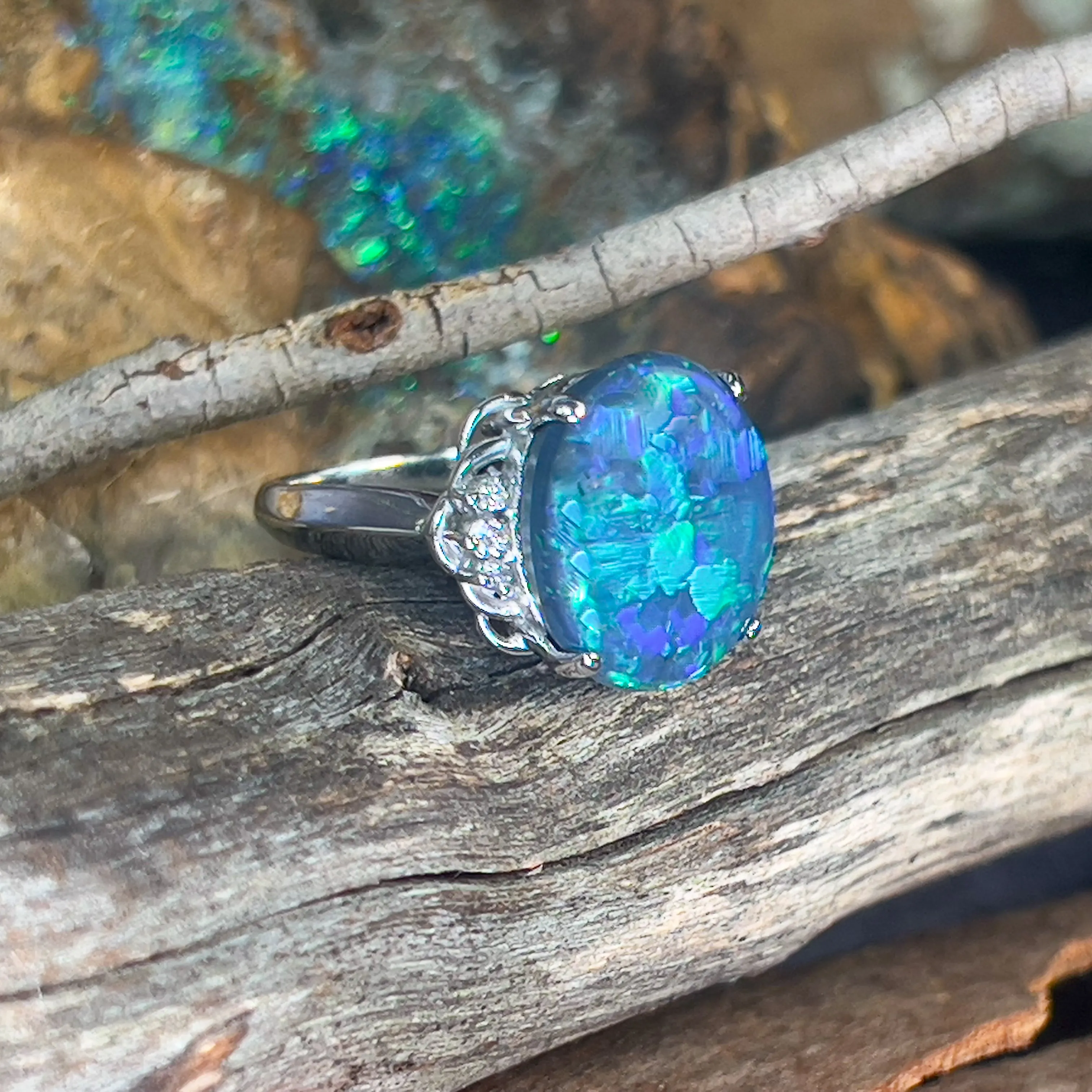 18kt White Gold Black Opal 7.42ct and diamond ring