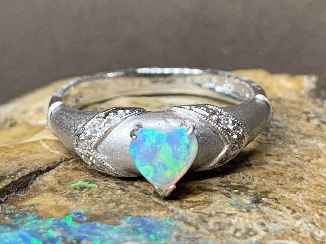 18kt White Gold heart shape Opal and diamond ring