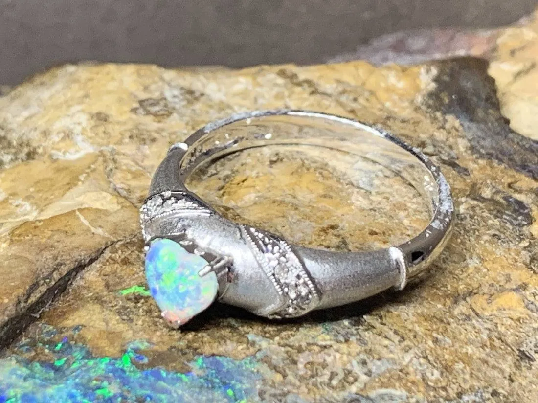 18kt White Gold heart shape Opal and diamond ring