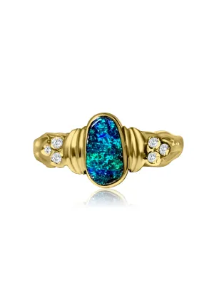 18kt Yellow Gold Boulder Opal and Diamond ring