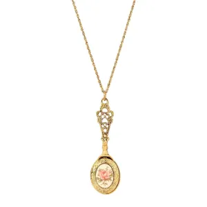 1928 Jewelry Pink Desert Rose Locket Necklace 28"