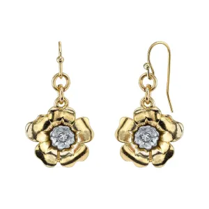 1928 Jewelry Two Tone Crystal Flower Drop Earrings