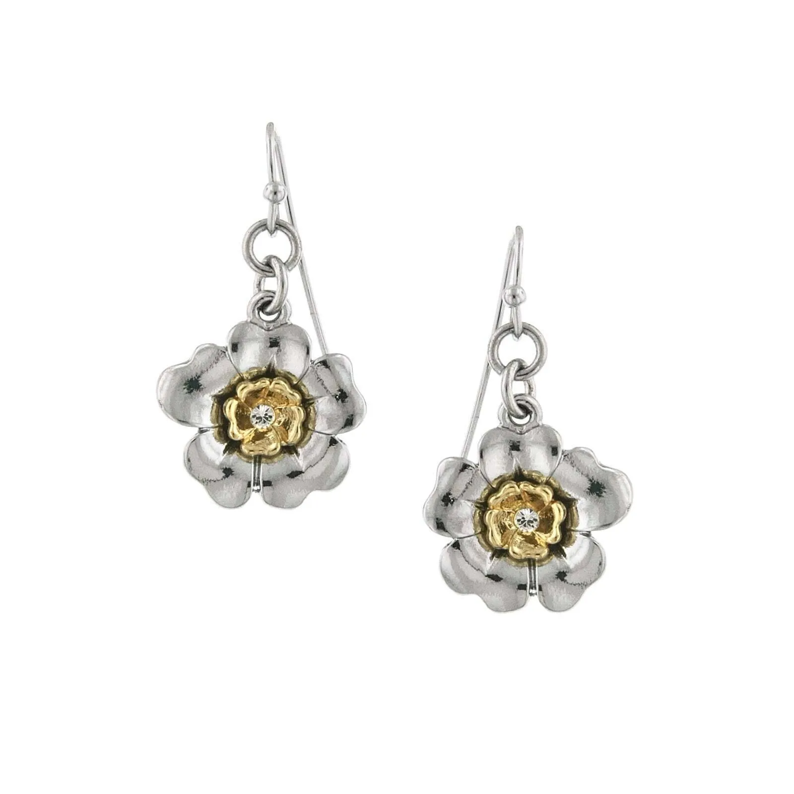 1928 Jewelry Two Tone Crystal Flower Drop Earrings