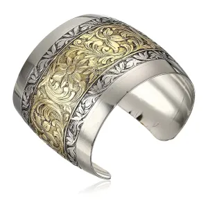 1928 Jewelry Two Tone Etched Floral Cuff Bracelet