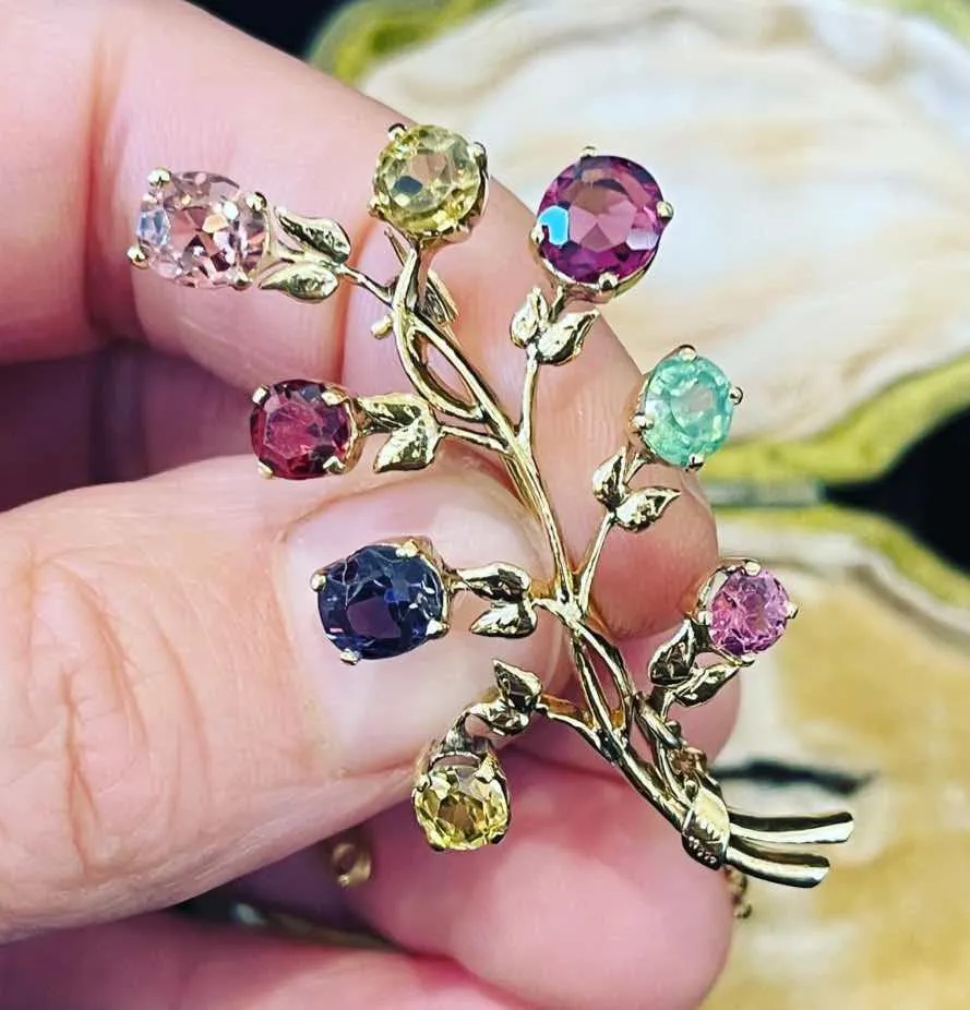 1940s Floral Branch Gemstone Brooch