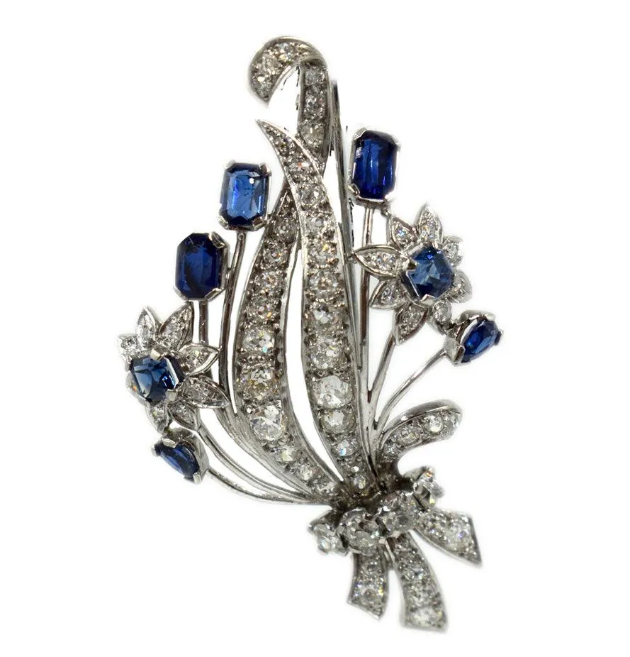 1950s Sapphire Diamond Floral Brooch