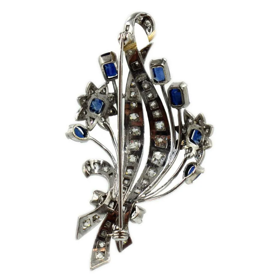 1950s Sapphire Diamond Floral Brooch